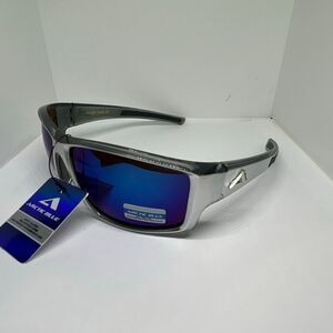 Arctic Blue Wrap Sunglasses Silver Frame Blue Mirror Lens UV400 Sport